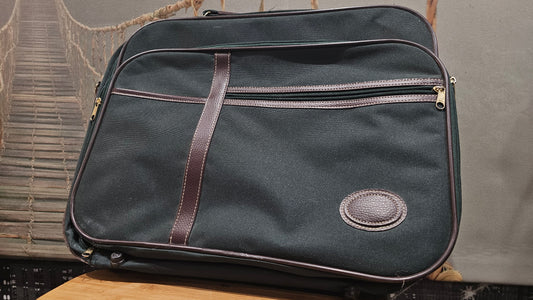 Ancienne valise de Voyage Sac de Luxe Cuir Marron & Vert Vintage XXe Collection