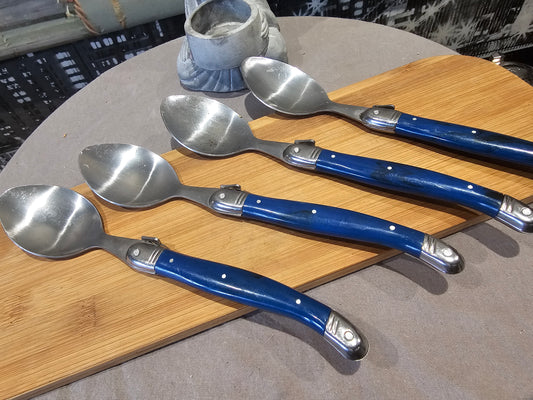 Couverts de Luxe x4 cuillères à soupe Laguiole Bleus Dorés XXe collection Inox France