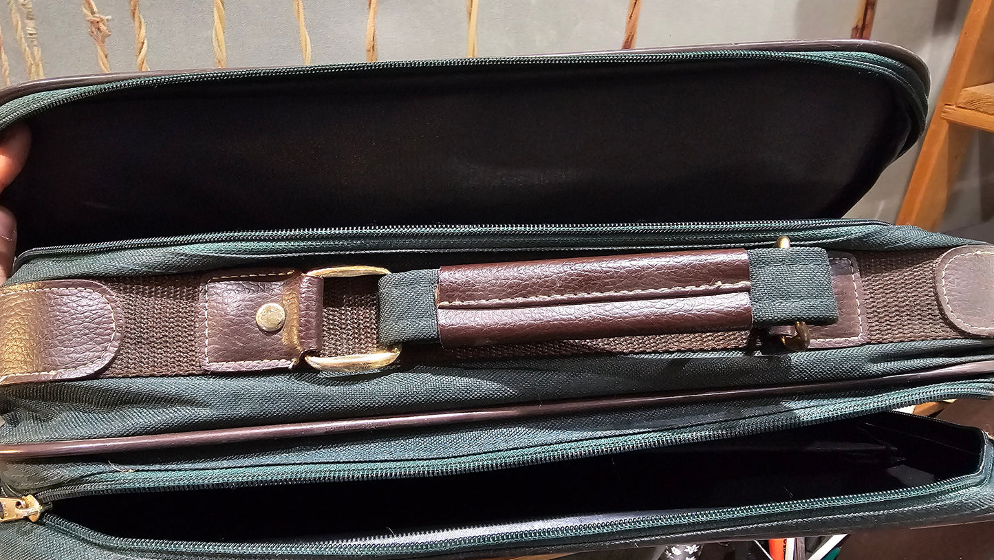 Ancienne valise de Voyage Sac de Luxe Cuir Marron & Vert Vintage XXe Collection