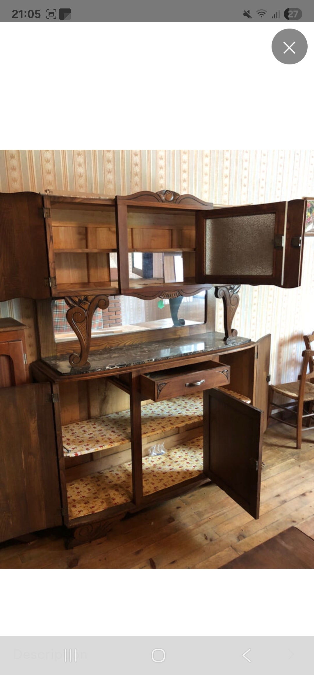 Haut de Vaissellier Meuble en chêne Massif Sculpté avec vitre en Verre Cuisine Vintage Art Deco XXe Collection