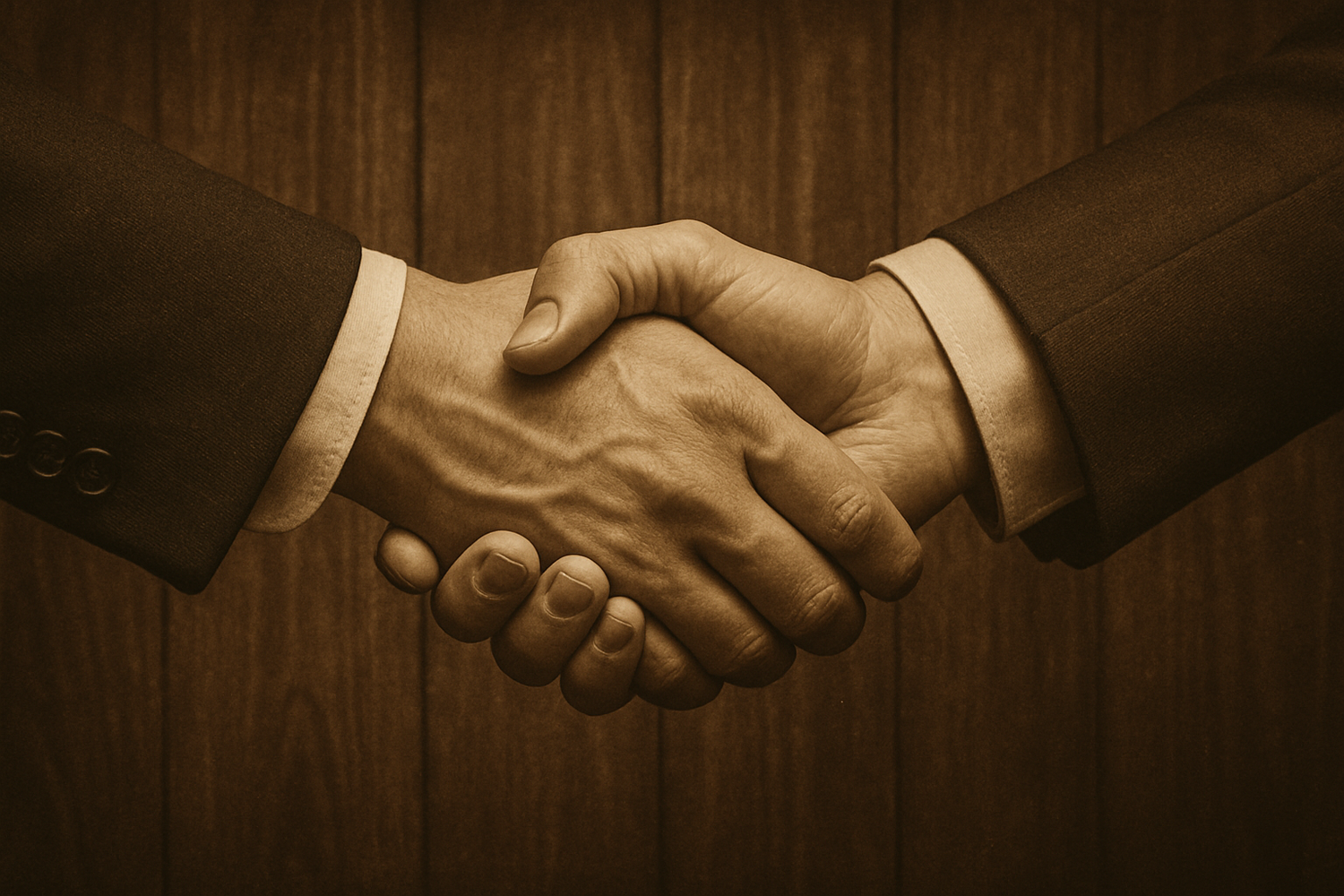 poignée de main professionnelle vintage avec fond en bois