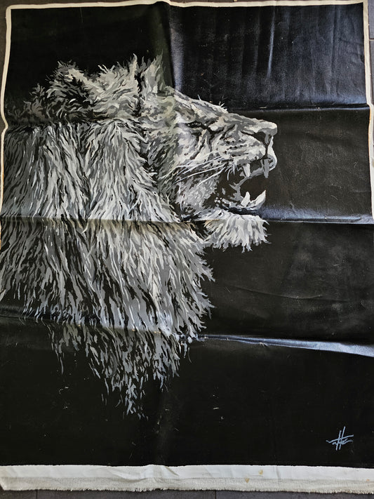 Unique Peinture Huile sur Toile en Soie "The king" Lion Artiste Guillaume Houdemont Signé 2024