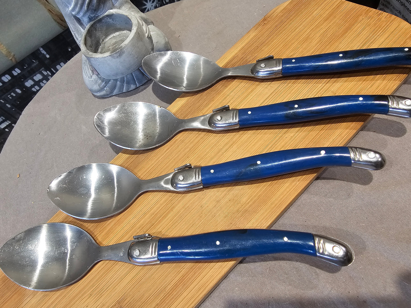 Couverts de Luxe x4 cuillères à soupe Laguiole Bleus Dorés XXe collection Inox France