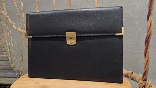 SAC Business Pochette Porte documents Vintage Rétro Luxury Edition Luxe XXe WDC Collection Cuir Noir & Laiton doré