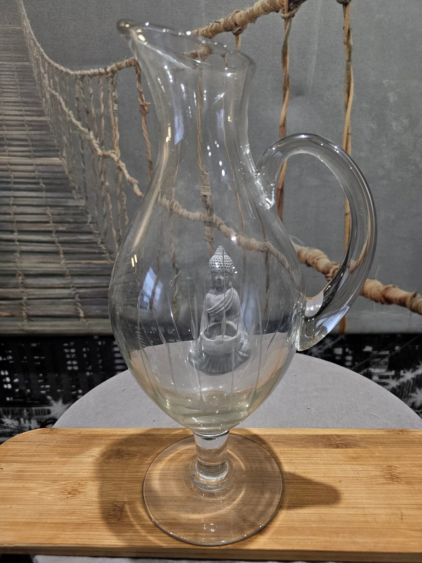 Grande Carafe de Collection XXe - Villeroy & Boch - en Verre Cristal Originale Gravée Sculptée Main