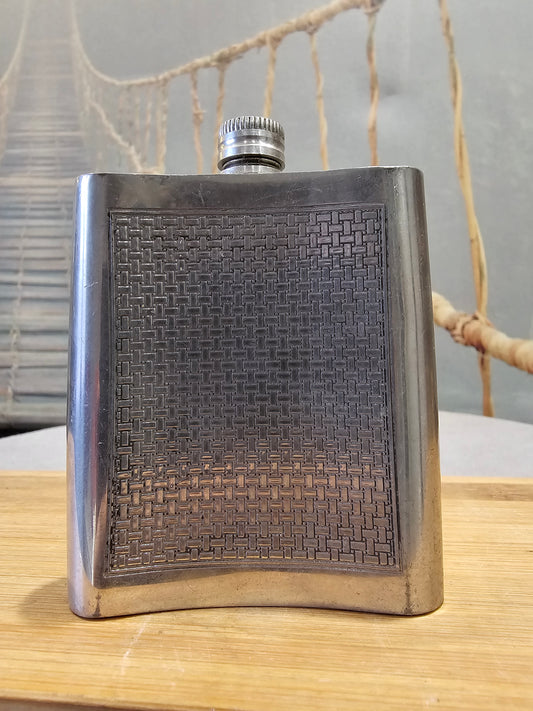 Ancienne Flasque de Hanche - Flacon en Étain Argenté Signé XXe Collection