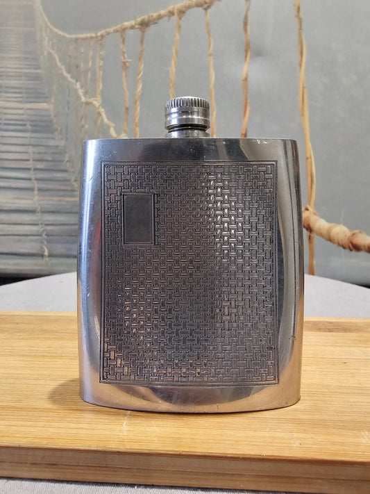 Ancienne Flasque de Hanche - Flacon en Étain Argenté Signé XXe Collection