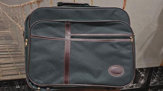Ancienne valise de Voyage Sac de Luxe Cuir Marron & Vert Vintage XXe Collection