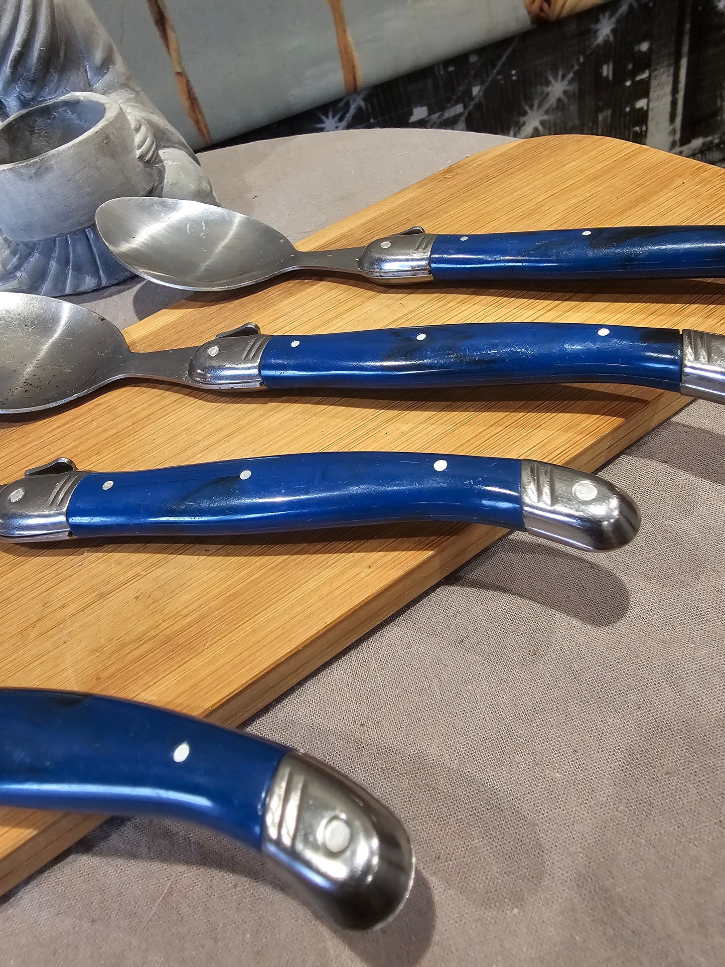 Couverts de Luxe x4 cuillères à soupe Laguiole Bleus Dorés XXe collection Inox France