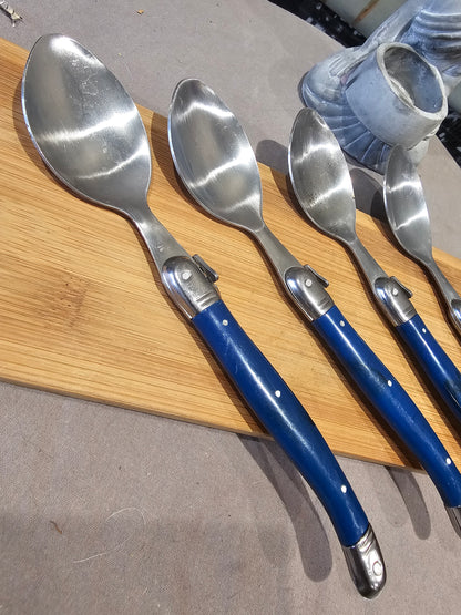 Couverts de Luxe x4 cuillères à soupe Laguiole Bleus Dorés XXe collection Inox France