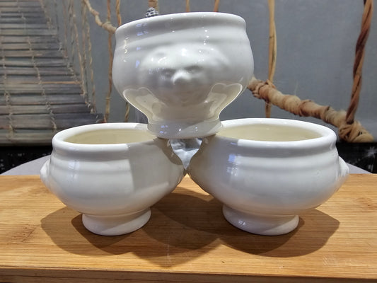 Lot de x3 bocaux en Céramique & Porcelaine à Motifs Gravés Vintage XXe Collection